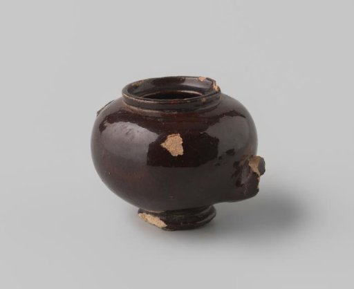 Fragment of a Teapot of White-Firing Earthenware with Brown Glossy Glaze on the Inside and Outside; Handle, Spout, and Lid Missing