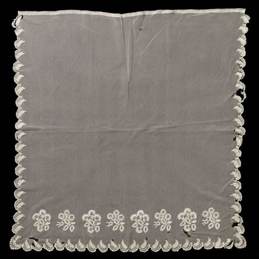 Baptismal Shroud of Lace Embroidery on Machine-made Tulle with Plumetis and Applied Bouquets