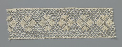 Strip of Bobbin Lace with Patterns of Two Diamonds and Two Hearts