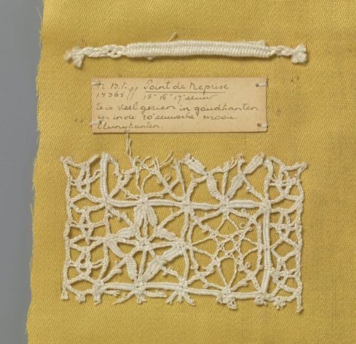 Steel bobbin lace with coarse thread as an example of shaped stitch, accompanied by a lace fragment where this technique is applied