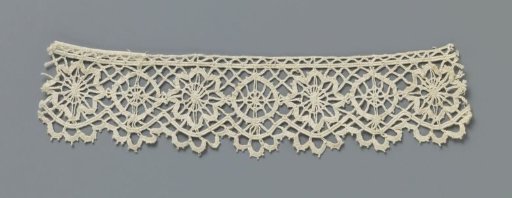 Strip of bobbin lace with stars and wheels