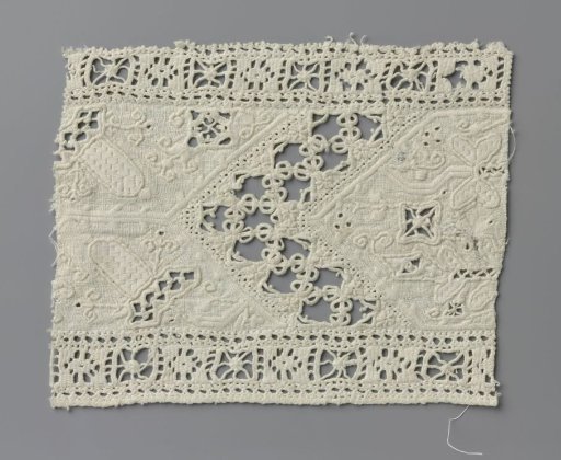 Strip of needle lace with cut-out point and bows