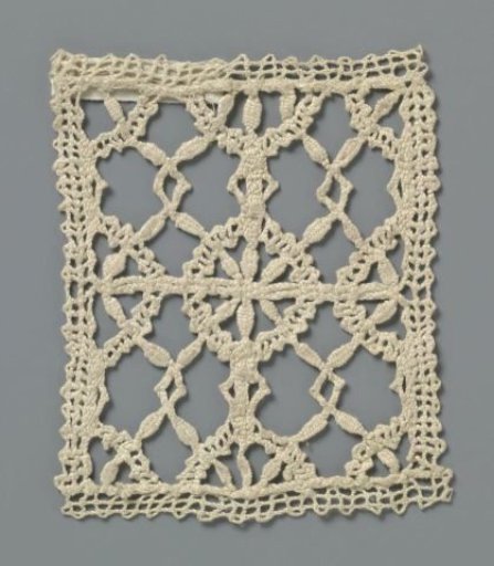 Small piece of bobbin lace with one whole circle between four half and four quarter circles