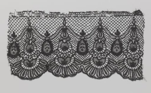Strip of black bobbin lace with drop-shaped earring motifs