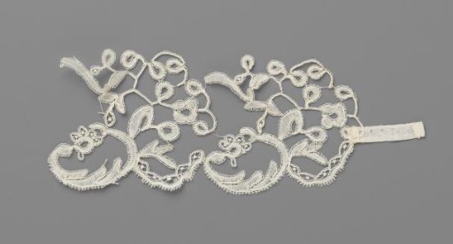 Fragment of Bobbin Lace with Small Flowers between C-scrolls and Flowers with Loop-shaped Leaves