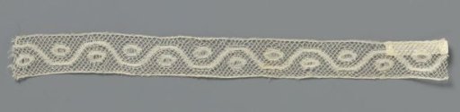 Insert of bobbin lace with openwork ovals in trapezium-shaped waves