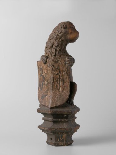 Lion Supporting an Escutcheon, from the Top of a Balustrade or the Backrest of the Stadholder’s Chair in the Rolzaal in the Hof van Holland, The Hague