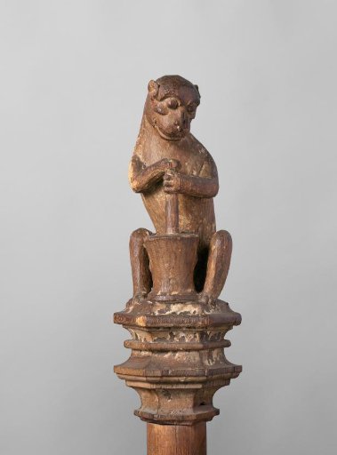 Monkey Playing a Rumbling Pot, from the Top of a Balustrade or the Backrest of the Stadholder's Chair in the Rolzaal in the Hof van Holland, The Hague