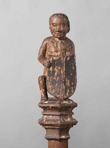 Boy Supporting an Escutcheon, from the Top of a Balustrade or the Backrest of the Stadholder's Chair in the Rolzaal in the Hof van Holland, The Hague