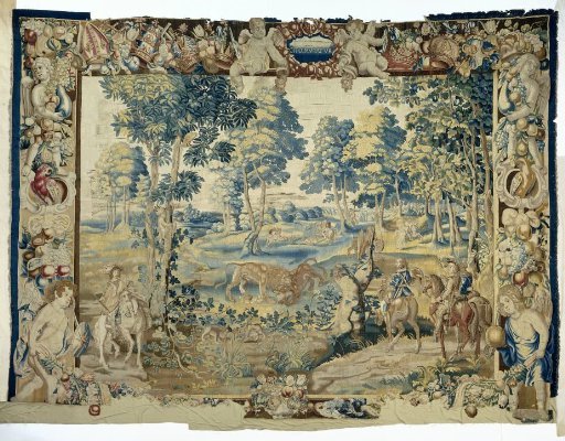 Landscape verdure with lions and hunting scenes