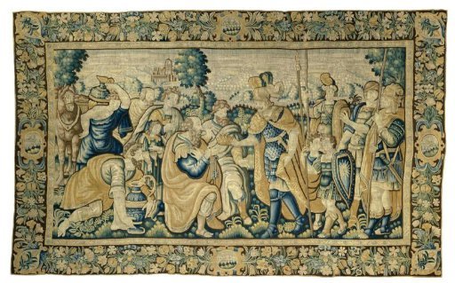 The defeated king Porus appears before Alexander, who restores his dominion to him