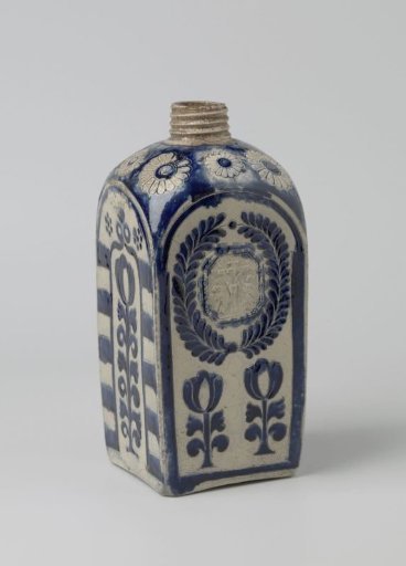 Square bottle with the Crucifixion and stylised flowers