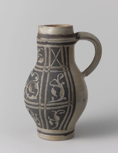 Jug with foliate scrolls in panels