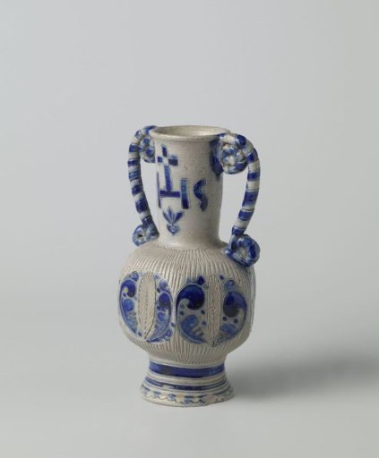 Jug with 'IHS' and scrolls