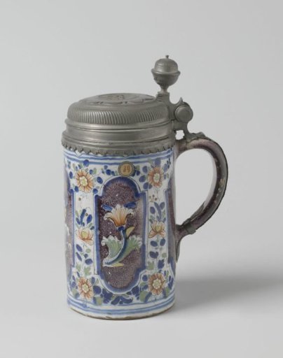 Beer Mug with Tin Lid Featuring a Medallion of a Man and Woman