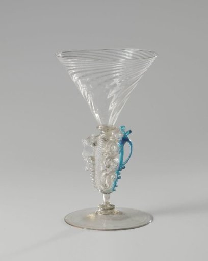 Goblet with a funnel-shaped, optically blown, ribbed and twisted stem