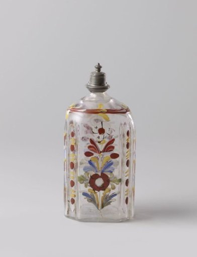 Vase with Flower Swags, Shrub Branches, and Dotted and Striped Ornament