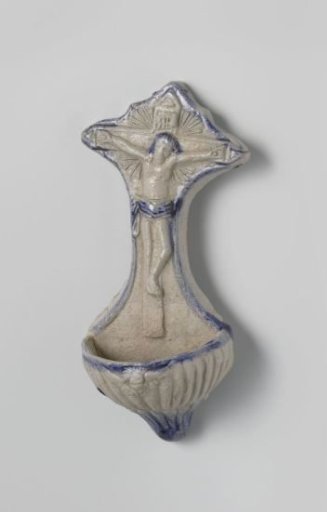 Holy water stoup with a relief of the Crucifixion