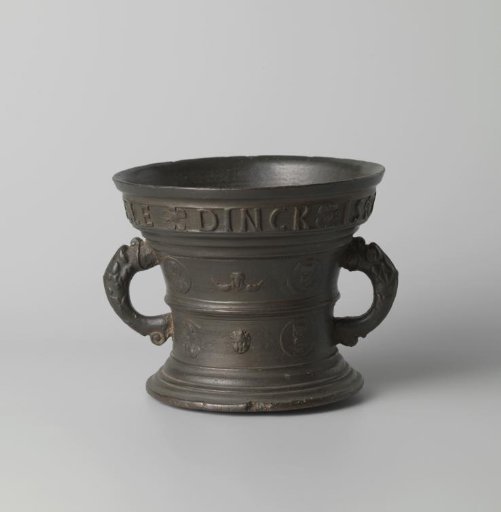 Mortar with inscription: ALE DINCK IS BI GOD 1557