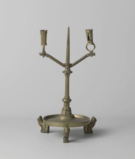 Candelabrum, two-armed, the legs supported by lions