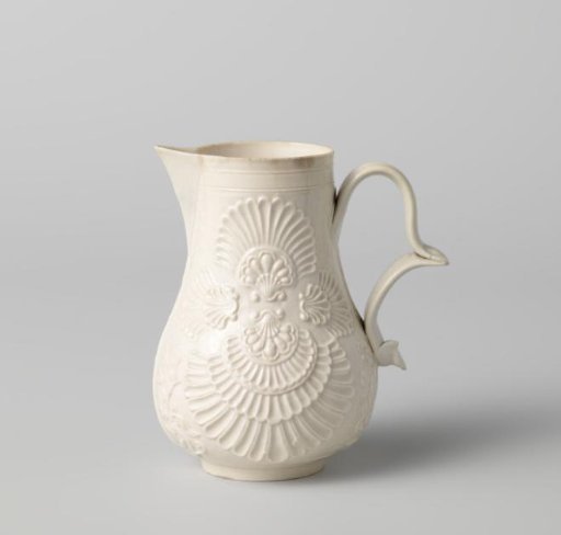 White stoneware can with relief decorations; Staffordshire