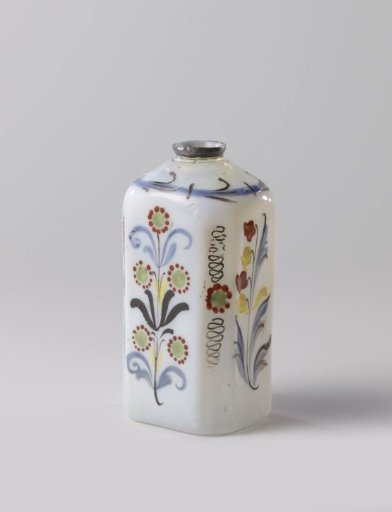 Octagonal Milk Glass Vase with Flower Swags and Braided Motifs