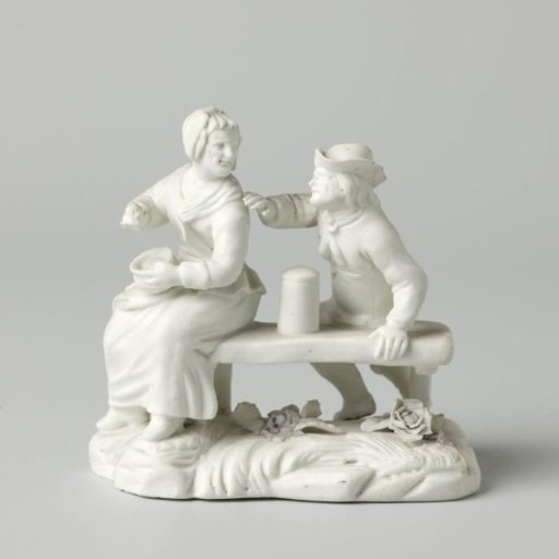Group of biscuit with a man and woman on a bench