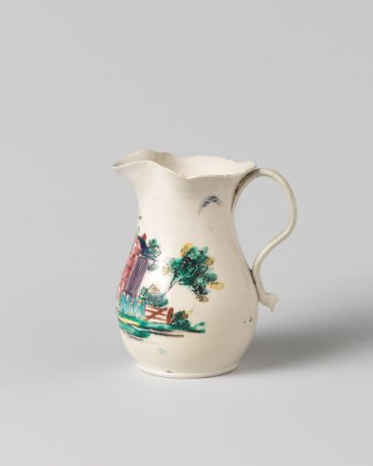 Milk jug of stoneware with a polychrome decoration on the glaze