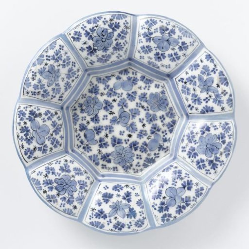 Dish with a nine-lobed rim of blue-painted faience