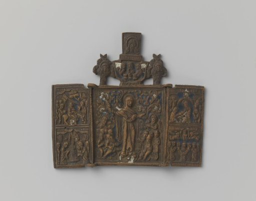 Triptych with the Mother of God surrounded by saints and scenes from the life of Christ