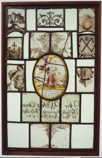 Pane with fragments of a church window from the church of Oudkerk in Friesland