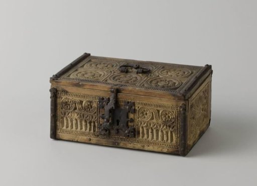 Carved chest with iron fittings