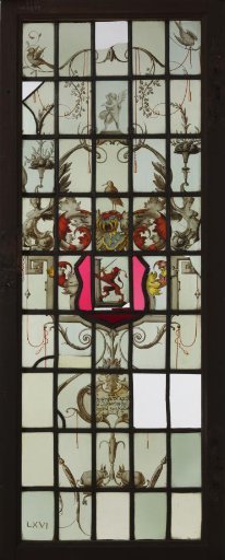 Pane with coat of arms and inscription "Hendrick van Kempe and Catharina Heyendal are married 1635"