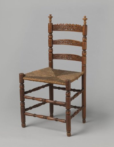 Chair with turned joints, the back posts crowned with loose-set vases
