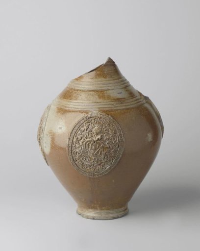 Fragment of a jug with coats of arms and horizontal borders