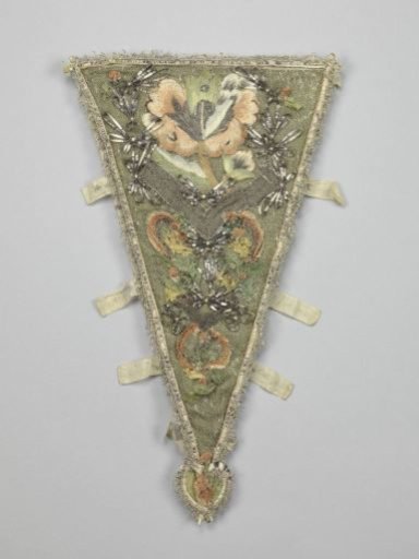 Triangular Bodice of Light Green Silk, Decorated with Silver Gauze with Flower Appliques of Multicoloured Chenille