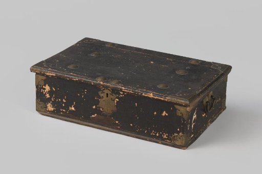 Chest with Silver Lock and Hinges. Interior Lacquered with Flowers and Vines in Red and Gold