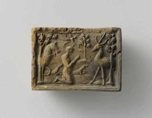 Fireplace stone with a representation of Saint Hubertus