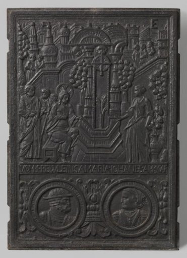 Stove tile with Christ and the Samaritan Woman