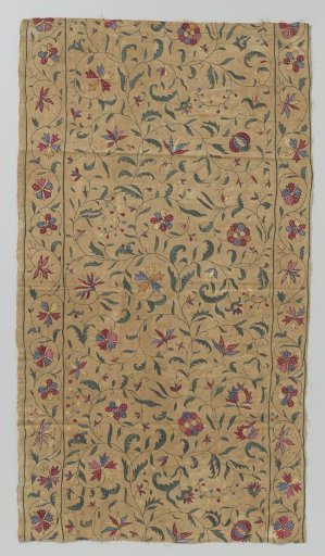 Fragment of a spread (?) of cotton with multicolored silk embroidery