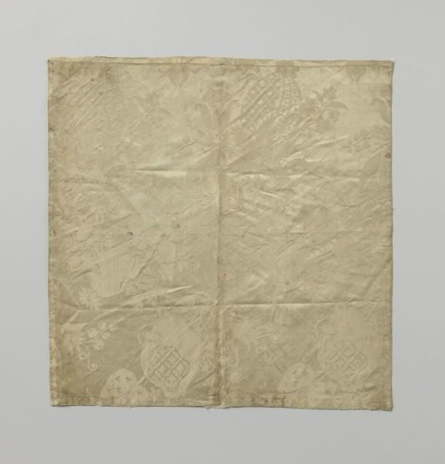 Fragment of cream-colored silk damask with a pattern of fruits, flowers, and leaves