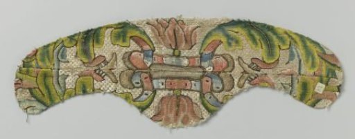 Fragment of linen with multicolored embroidery