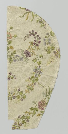 Fragment of silk fabric with multicolored embroidery