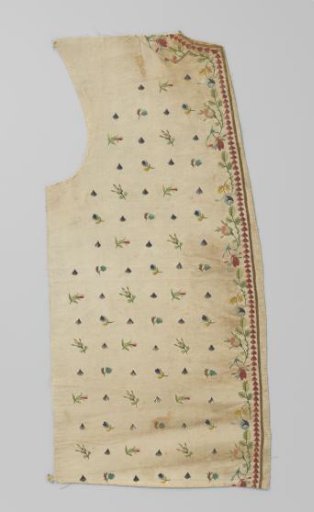 Waistcoat, fragment, of white silk with embroidered flowers