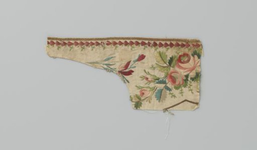 Vest, fragment, of white silk with embroidered flowers