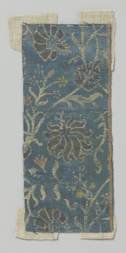 Fragment of Blue Silk Weave with Floral Pattern