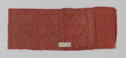 Fragment of Red Damask with a Self-Bound Satin Edge