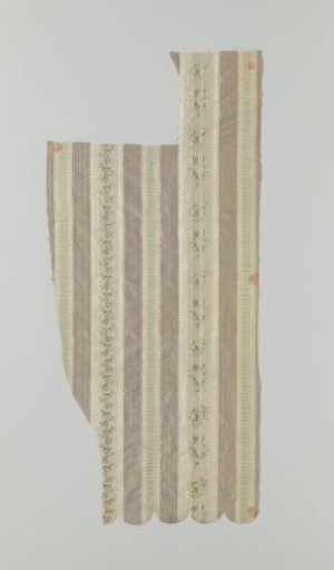 Fragment of striped, multicolored silk weaving