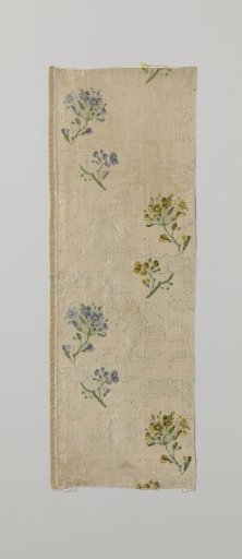 Fragment of cream-colored brocaded silk with colored flower branches