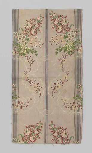 Fragment of pearly silk with purple stripes